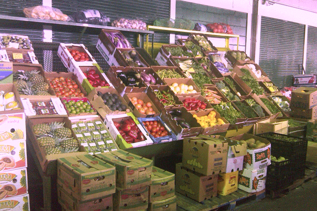 Produce on the loading docks of Hunts Point Market