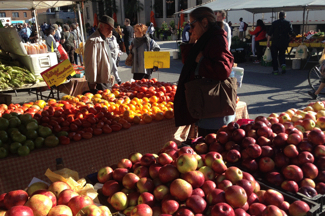 Shoppers at a farmers market